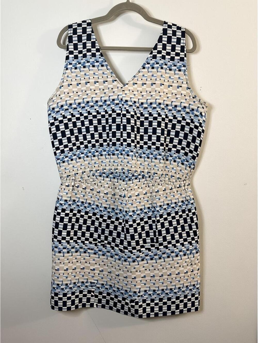 Nitrogen Women’s Sleeveless Geometric Print Dress – Size 1X – Blue & White
